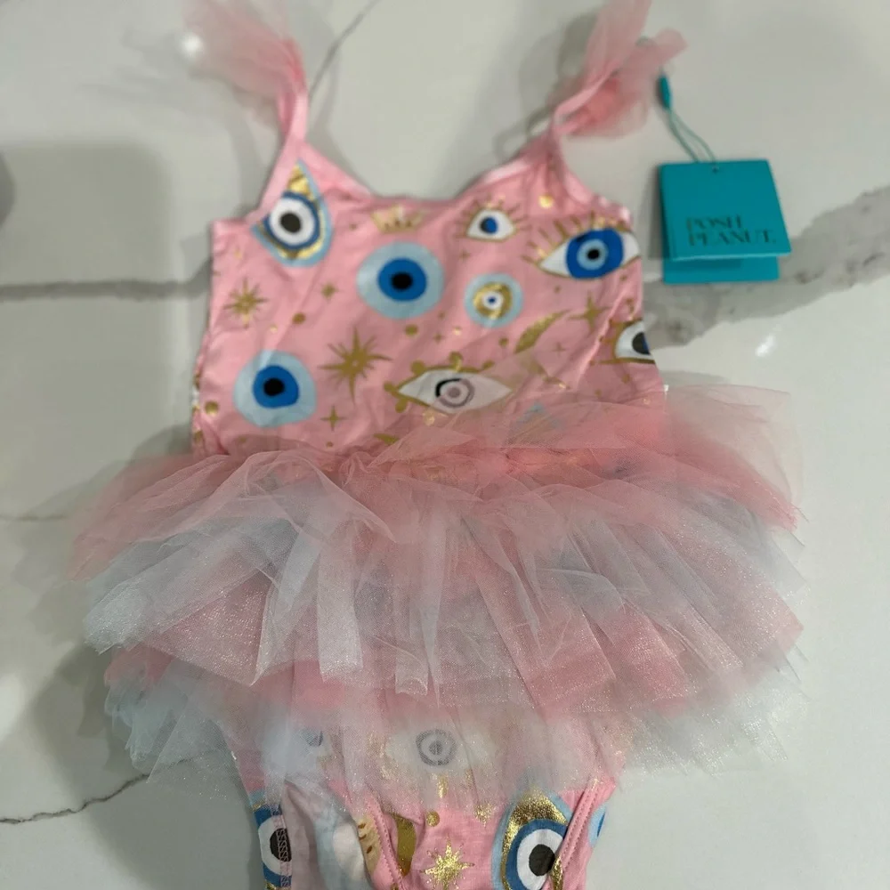 Posh Peanut Pink Evil Eye Print Tutu Onesie - Picture 3 of 7